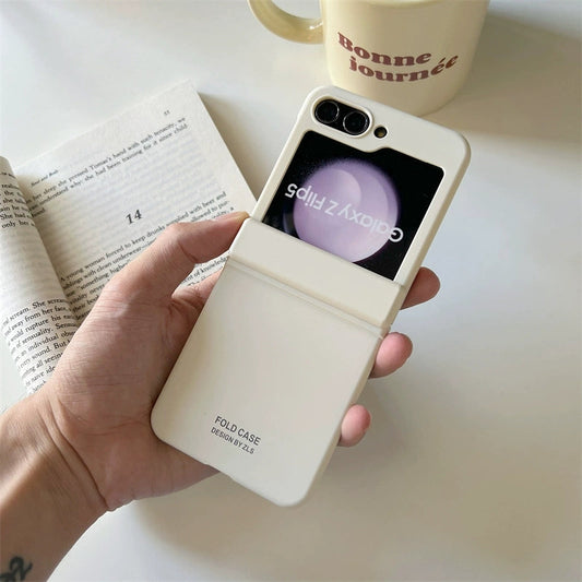 Korea Style Simple Fashion Style | Matt Beige & Brown - Phone Case Samsung Galaxy Z Flip 3 4 5 KawaiiGiftLand