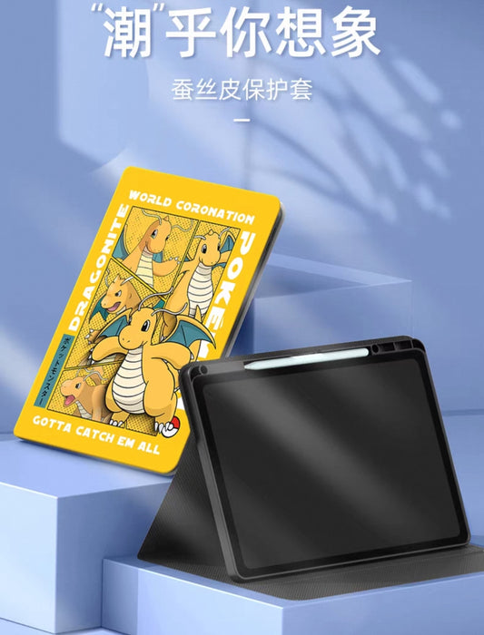 Japanese Cartoon Pokemon Protect Case World Coronation with Pen Holder | Ash Ketchum Pikachu Lucario Sirfetchd Dracovish Dragonite Charizard Gengar - iPad Mini 4,5,6,7 / iPad Air / iPad Pro 2025 2024 2022 2021 2020 2018