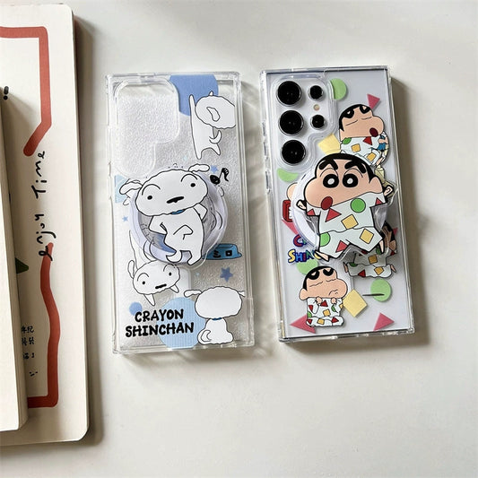 Japan Anime Magnetic Case with Phone Stand | Pajamas & Shiro Crayon Boy - Phone Case Samsung Galaxy S24 S23 S22 Ultra KawaiiGiftLand