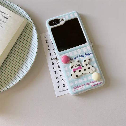 Cute Animal | Checkered with Kitten Cat Puppy Dog Mouse - Phone Case Samsung Galaxy Z Flip 3 4 5 6 KawaiiGiftLand