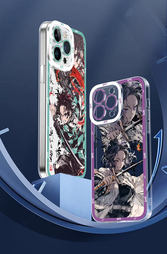 Japanese Anime Kimetsu no Yaiba Demon Slayer Fighting Drawing Style | Giyuu Uzui Obanai Rengoku Mitsuri Shinobu - iPhone Case 7 8 PLUS SE2 XS XR X 11 12 13 14 15 16 16e 17 Pro Promax 12mini 13mini