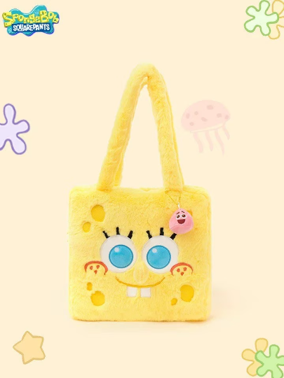 SpongeBob SquarePants Fluffy Big Head Yellow Shoulder Tote Bag KawaiiGiftLand