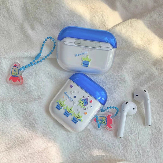 Cute Green Three Eyes Alien AirPods AirPodsPro AirPods3 Case Blue and White KawaiiGiftLand