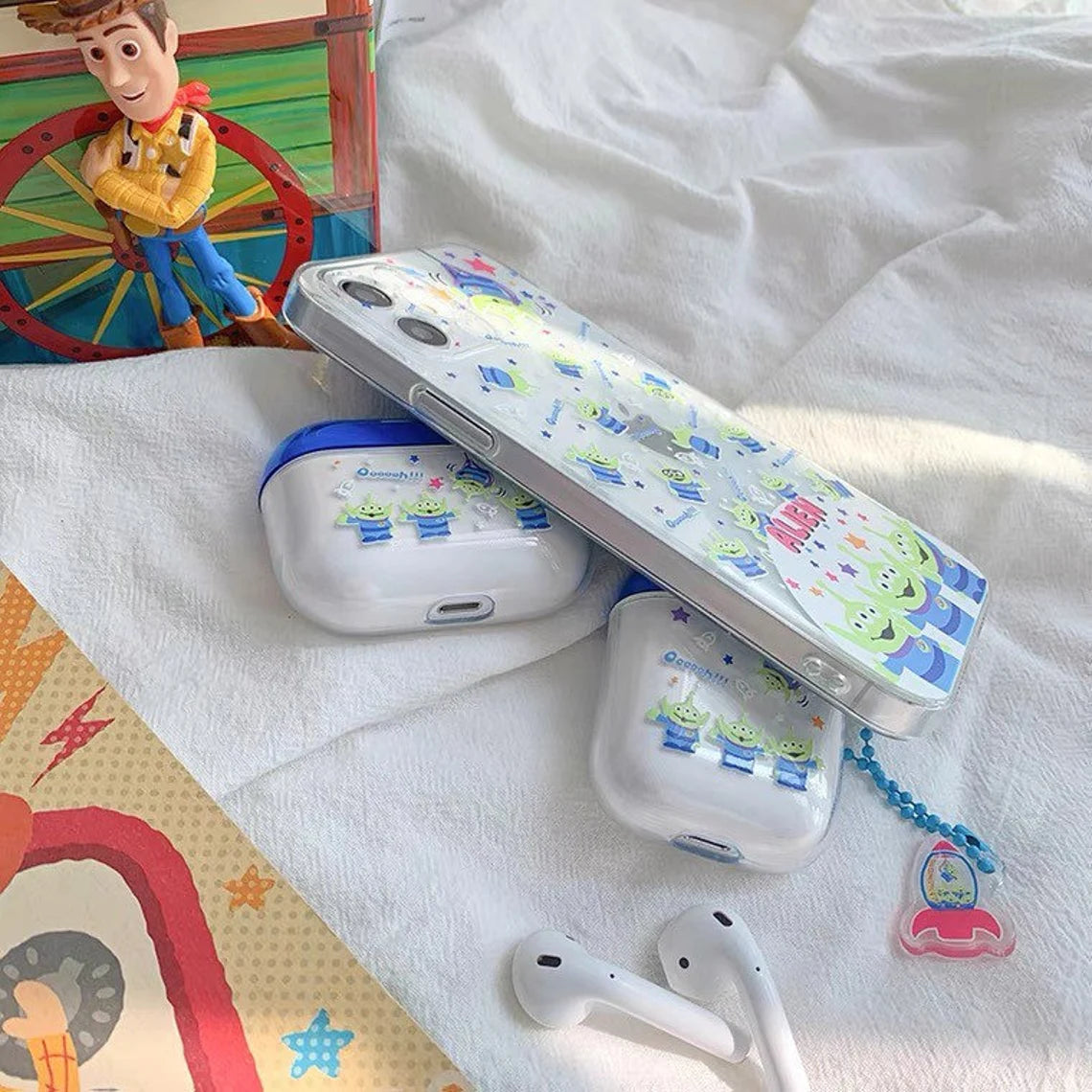 Cute Green Three Eyes Alien AirPods AirPodsPro AirPods3 Case Blue and White KawaiiGiftLand