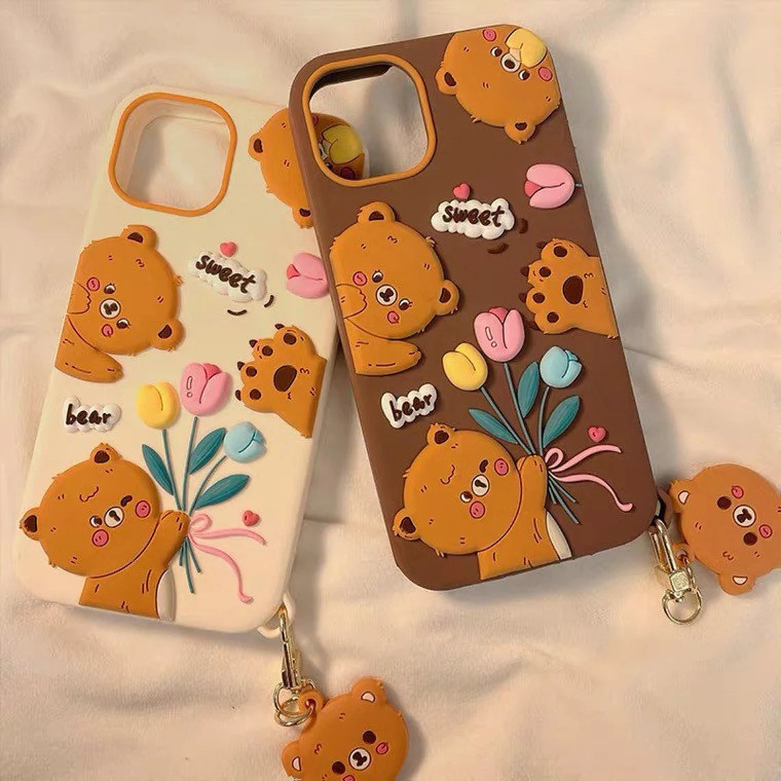 3D Bear with Flowers Mori Forest Style iPhone Case XS XR X 11 12 13 14 Pro Promax KawaiiGiftLand