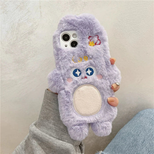 Plush Purple Rabbit Fluffy iPhone Case 11 12 13 14 Pro Promax KawaiiGiftLand