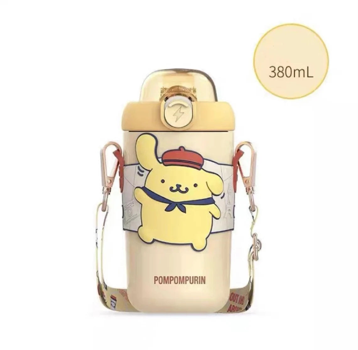 Sanrio My Melody Kuromi Cinnamoroll Pompompurin Shoulder Water Bottle Tumbler with Straw and Strap 316 Stainless Steel Lovely Cup KawaiiGiftLand