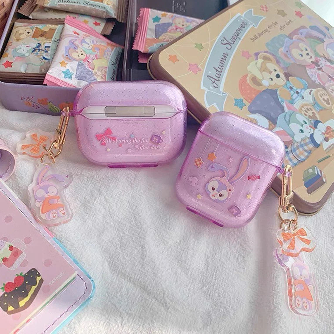 Cute Cartoon Teddy Bear AirPods AirPodsPro AirPods3 Case Purple Pink KawaiiGiftLand