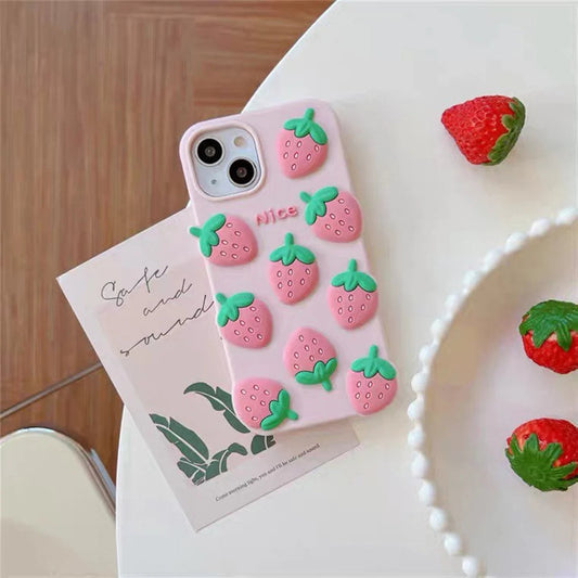 Nice Strawberry Pink iPhone Case XS XR X 11 12 13 Pro Promax KawaiiGiftLand
