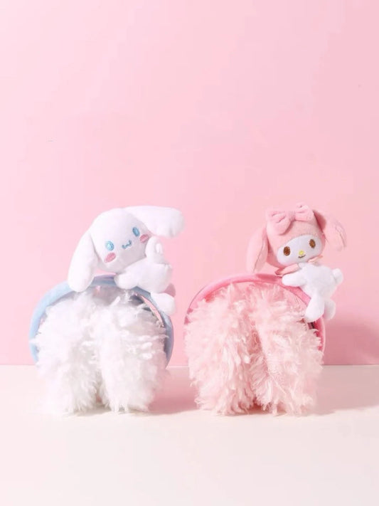Sanrio My Melody Cinnamoroll Fluffy Earmuffs Headband with Plush Doll Hair Winter Accessory Outfits KawaiiGiftLand