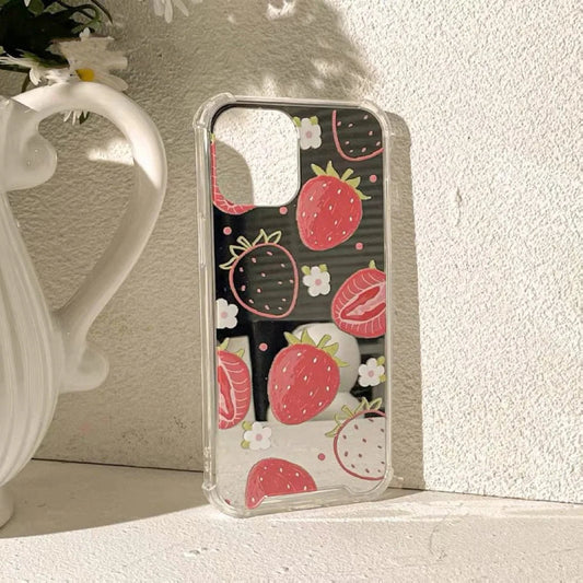 Full Strawberry with Mirror iPhone Case XS XR X 11 12 13 14 15 Pro Promax 12mini 13mini KawaiiGiftLand