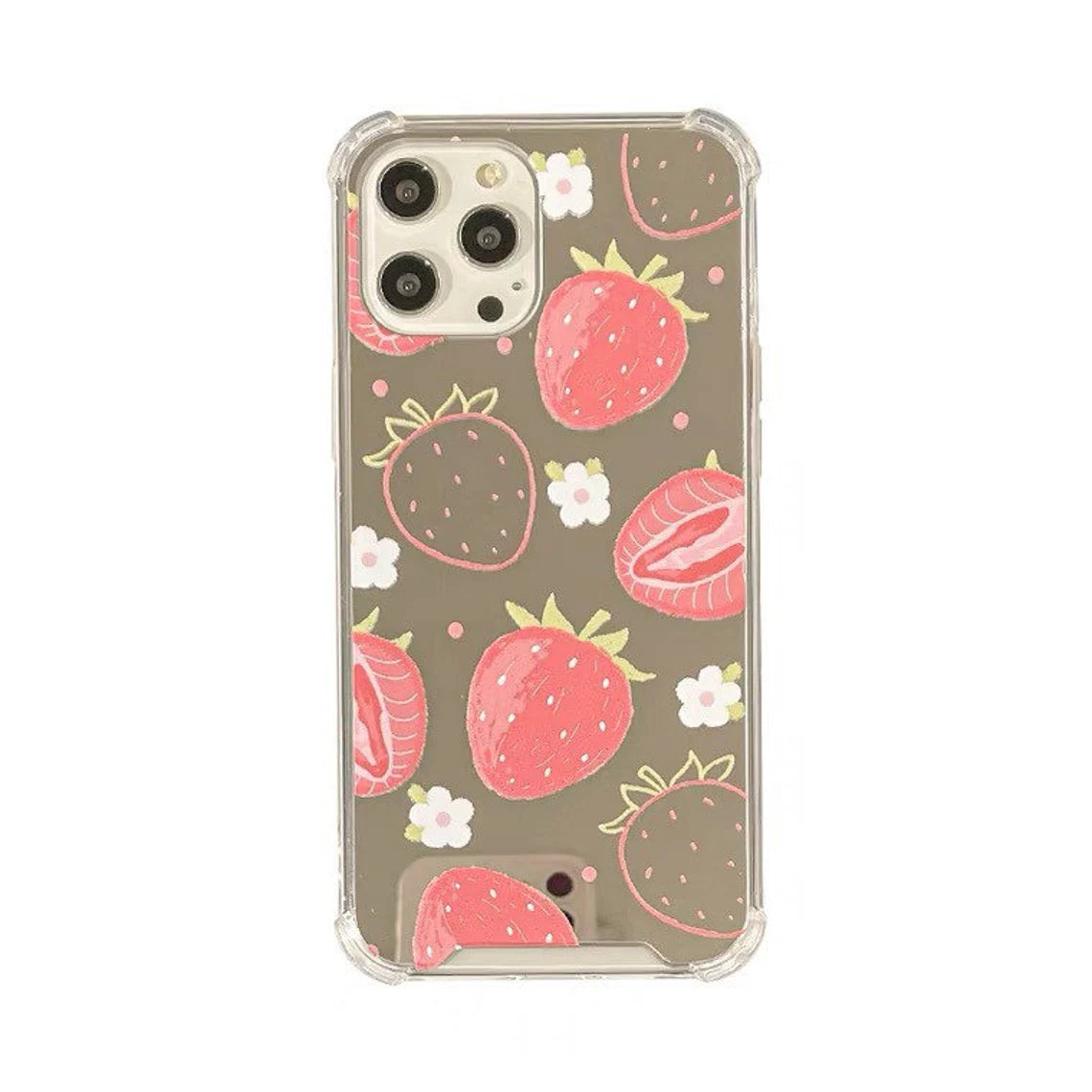 Full Strawberry with Mirror iPhone Case XS XR X 11 12 13 14 15 Pro Promax 12mini 13mini KawaiiGiftLand