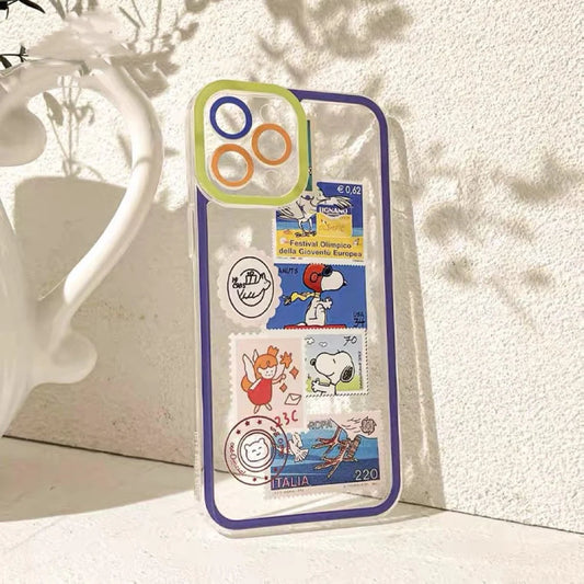 Cartoon Design Cute White Dog and Friends Charlie Sally Linus Stamps iPhone Case 6 7 8 PLUS SE2 XS XR X 11 12 13 14 15 16 Pro Promax 12mini 13mini KawaiiGiftLand