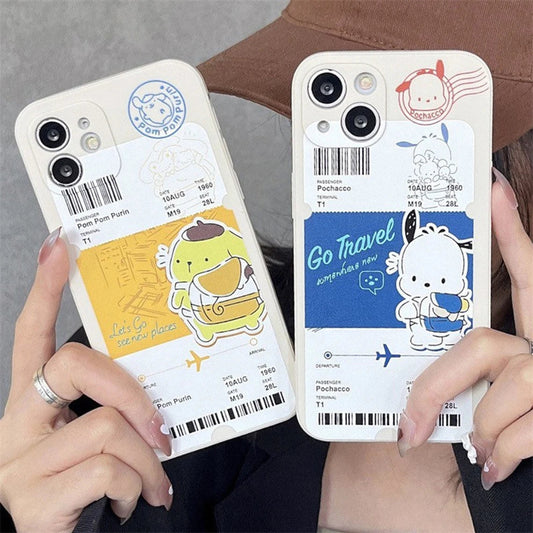 Japanese Cartoon Travel Ticket Pompompurin Pochacco iPhone Case 6 7 8 XS XR X 11 12 13 14 15 16 Pro Promax 12mini 13 mini KawaiiGiftLand