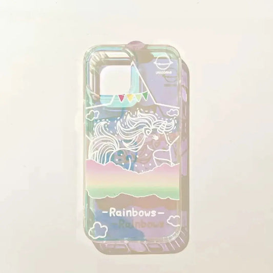 Unicorn with Rainbow Cloud and Star Aurora Laser iPhone Case 11 12 13 14 15 Pro Promax 13mini