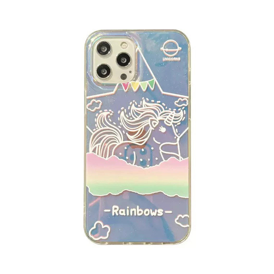 Unicorn with Rainbow Cloud and Star Aurora Laser iPhone Case 11 12 13 14 15 Pro Promax 13mini KawaiiGiftLand