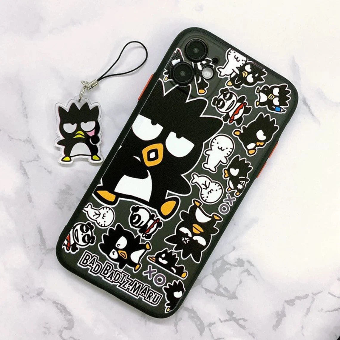 Japanese Cartoon Bad Badtz Maru XO with Phone Strap iPhone Case 6 7 8 PLUS SE2 XS XR X 11 12 13 14 15 16 Pro Promax 12mini 13mini KawaiiGiftLand