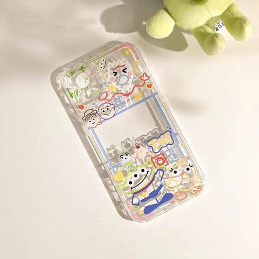 Cute Green Alien with Friends Colourful Line iPhone Case 6 7 8 PLUS SE2 XS XR X 11 12 13 14 15 16 Pro Promax 12mini 13mini KawaiiGiftLand