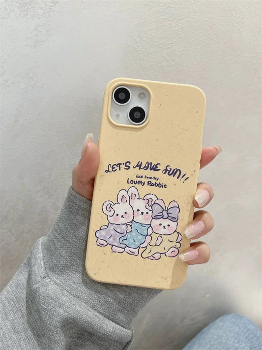 Vintage Style Lovely Rabbit Yellow iPhone Case 11 12 13 14 Pro Promax KawaiiGiftLand