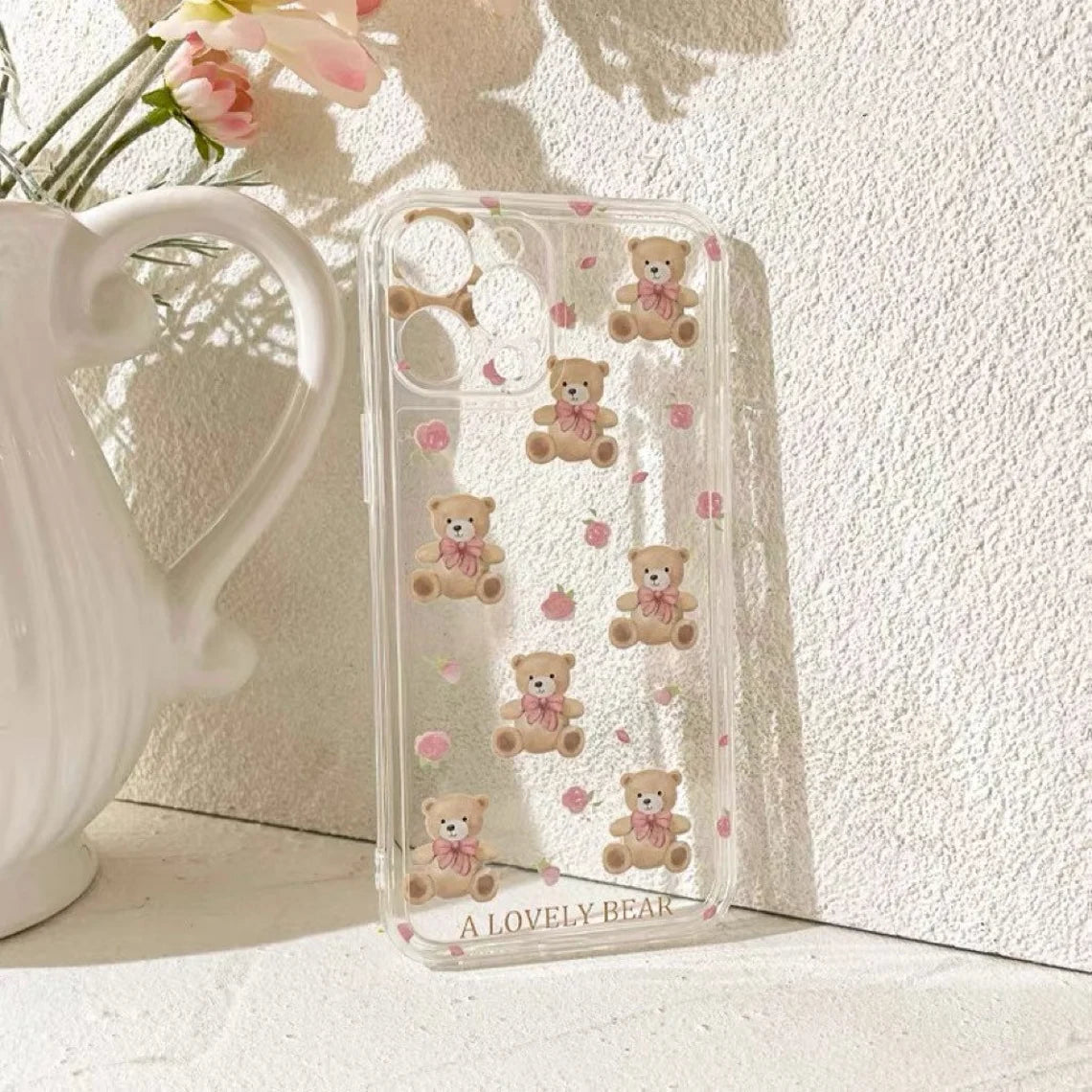 Teddy Bear with Rose iPhone Case 6 7 8 PLUS SE2 XS XR X 11 12 13 14 15 Pro Promax 12mini 13mini KawaiiGiftLand