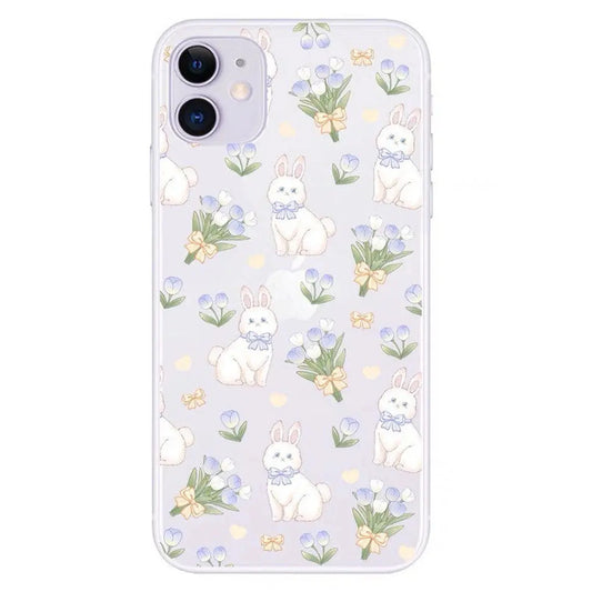 Rabbit Bunny with Tulip iPhone Case 6 7 8 PLUS SE2 XS XR X 11 12 13 14 15 Pro Promax 12mini 13mini