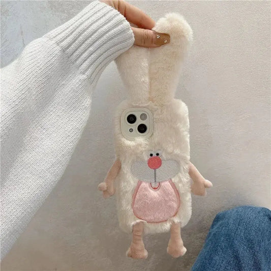 Plush White Rabbit Fluffy iPhone Case 11 12 13 14 15 Pro Promax