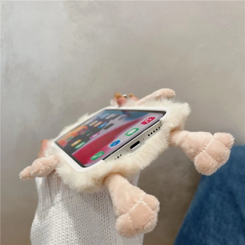 Plush White Rabbit Fluffy iPhone Case 11 12 13 14 15 Pro Promax KawaiiGiftLand