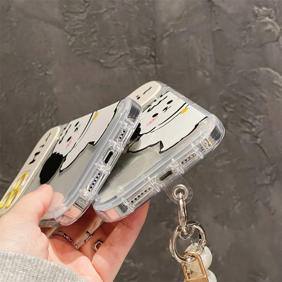 Hi Puppy with Mirror and Chain iPhone Case with Stand 7 8 XR XS X 11 12 13 14 15 Pro Promax KawaiiGiftLand