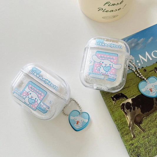 Japanese Cartoon Cinnamoroll with Heart Glitter White Bling Bling AirPods AirPodsPro AirPods3 AirPods4 Case KawaiiGiftLand