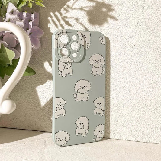 White Poodle Dog Apple Green iPhone Case 6 7 8 PLUS SE2 XS XR X 11 12 13 14 15 Pro Promax 12mini 13mini KawaiiGiftLand