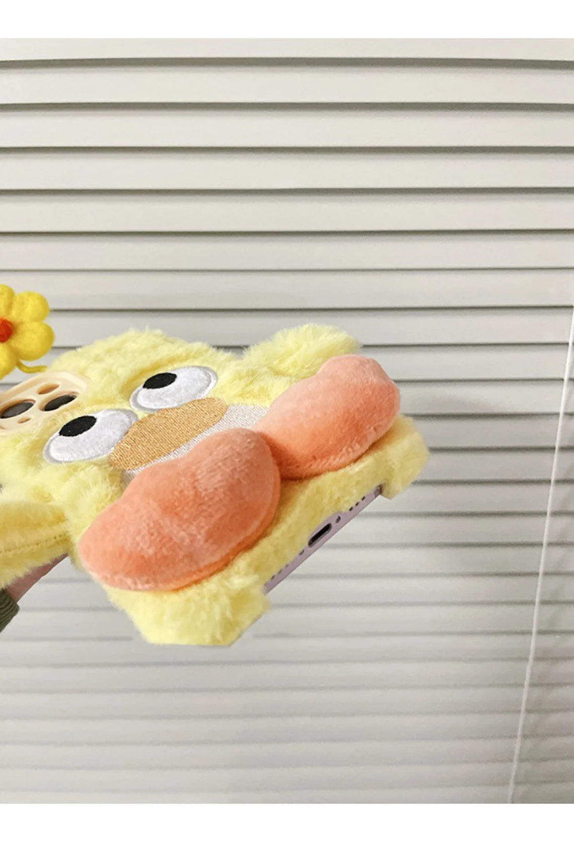 Korea Style Plush Yellow Duck with Flower Fluffy Cute iPhone Case 11 12 13 14 15 Pro Promax KawaiiGiftLand