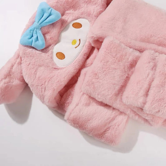 Sanrio My Melody Kuromi Cinnamoroll Hat with Scarf Hat Winter Warm Accessory Outfits KawaiiGiftLand