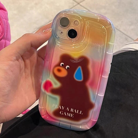 Embarrassed Bear Colourful Background iPhone Case XR X 11 12 13 14 Pro Promax KawaiiGiftLand