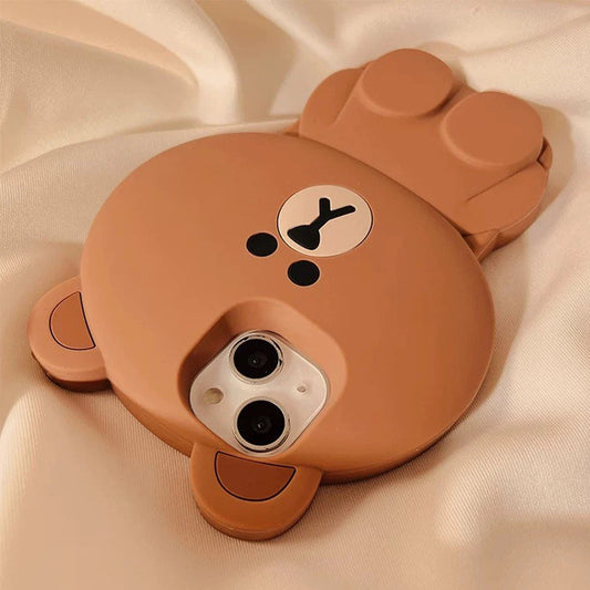 Line friends Silicone Phone Case | Big Brown Bear iPhone Case - iPhone XS XR X 11 12 13 14 Pro Promax KawaiiGiftLand