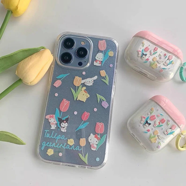 Japanese Cartoon Tulips with KT MM KU CN PN PC AirPods AirPodsPro AirPods3 Case KawaiiGiftLand