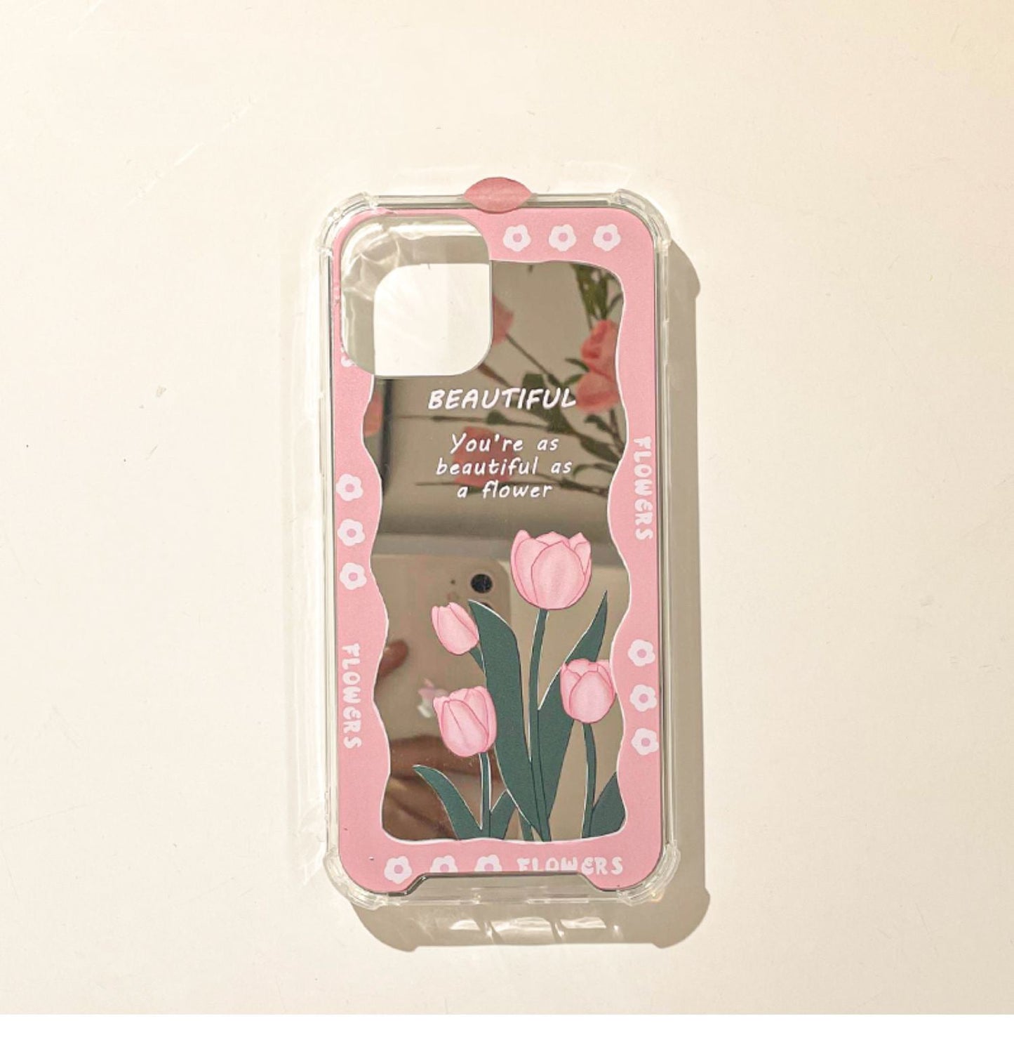 Pink Tulip with Mirror iPhone Case XS XR X 11 12 13 14 15 Pro Promax 12mini 13mini KawaiiGiftLand