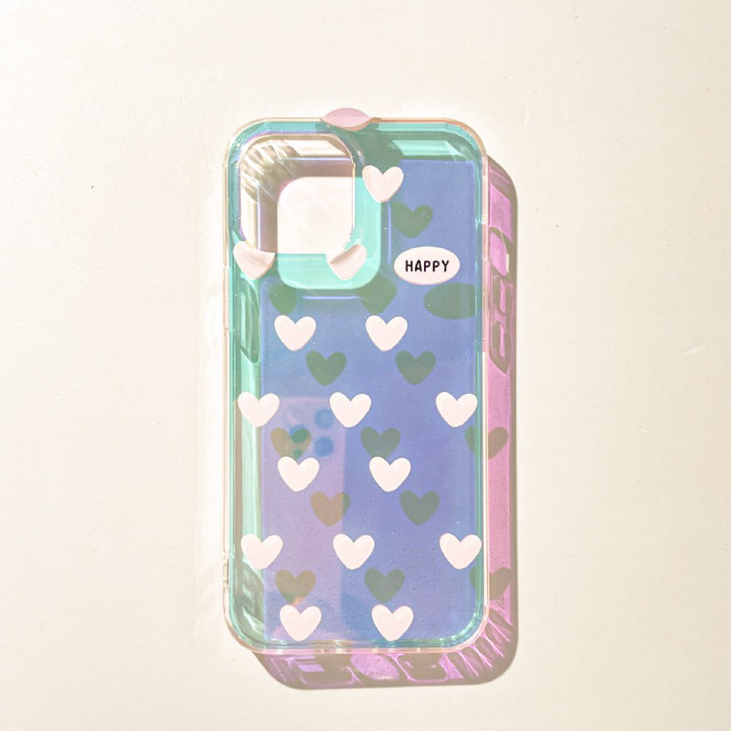 Happy Hearts Laser iPhone Case 11 12 13 14 15 Pro Promax KawaiiGiftLand