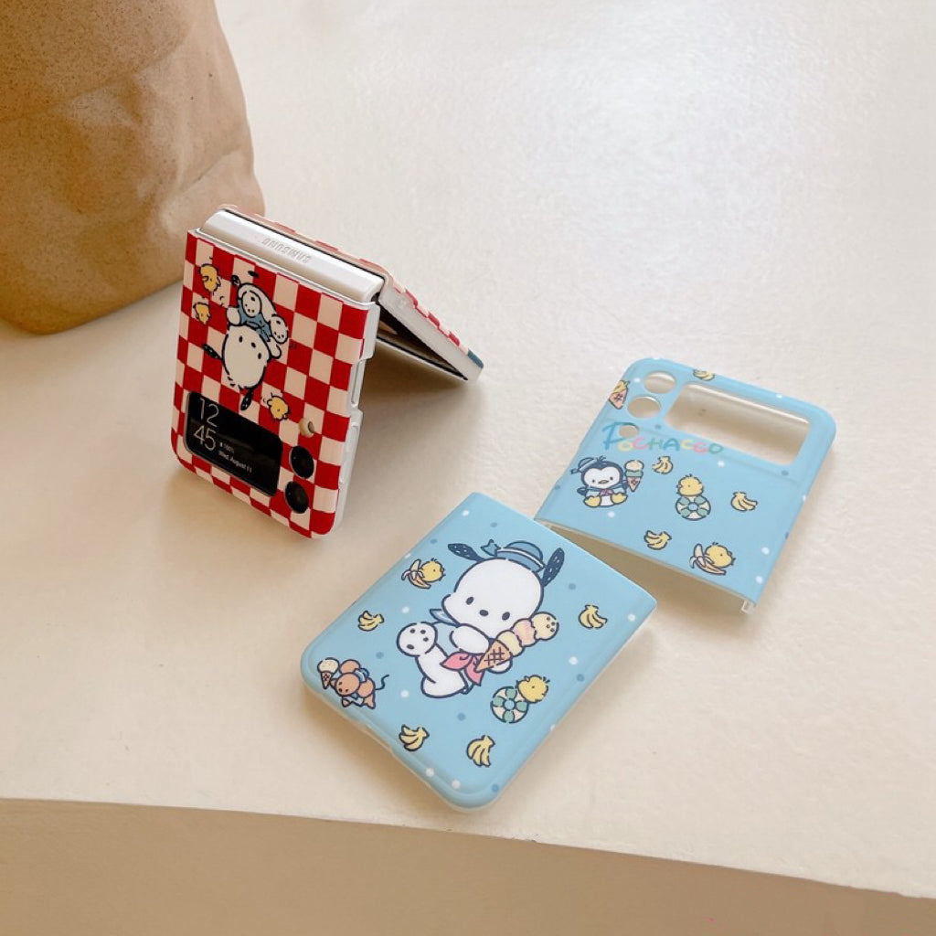 Japanese Cartoon Samsung Galaxy Z Flip 3 4 5 W23 Filp PC Red Checkered & Ice Cream Phone Case KawaiiGiftLand