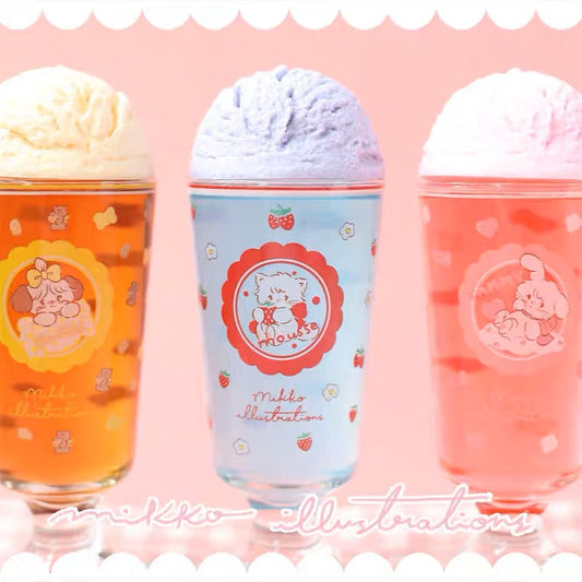 Mikko illustration Girlish Style Cafe Glass Cup for Drink Ice Cream Bear Latte Dog Souffie Kitten Mousse Rabbit Cammy KawaiiGiftLand