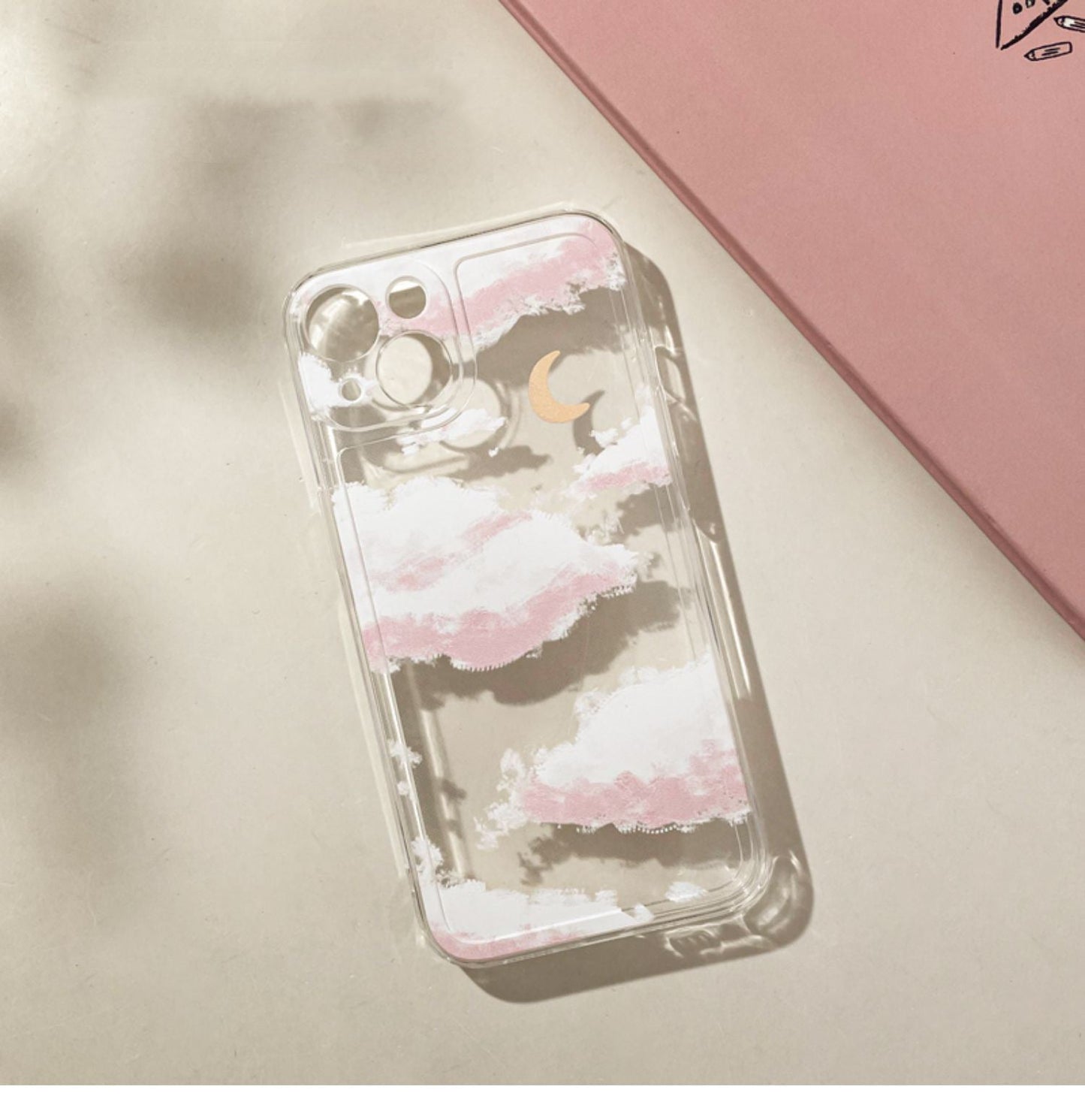 Pink Clouds with Moon iPhone Case 6 7 8 PLUS SE2 XS XR X 11 12 13 14 15 Pro Promax 12mini 13mini KawaiiGiftLand