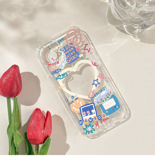 Funny Happy with Heart for Photo Korea Street Style iPhone Case 6 7 8 PLUS SE2 XS XR X 11 12 13 14 15 Pro Promax 12mini 13mini KawaiiGiftLand