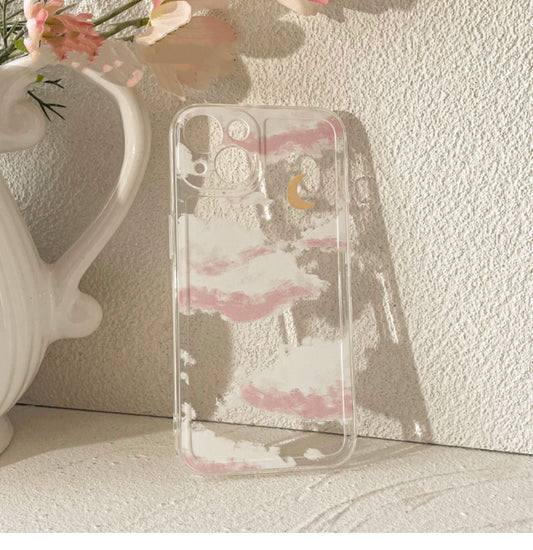 Pink Clouds with Moon iPhone Case 6 7 8 PLUS SE2 XS XR X 11 12 13 14 15 Pro Promax 12mini 13mini KawaiiGiftLand