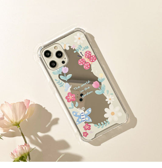 Flower Butterfly Frame with Mirror iPhone Case XS XR X 11 12 13 14 15 Pro Promax 12mini 13mini KawaiiGiftLand