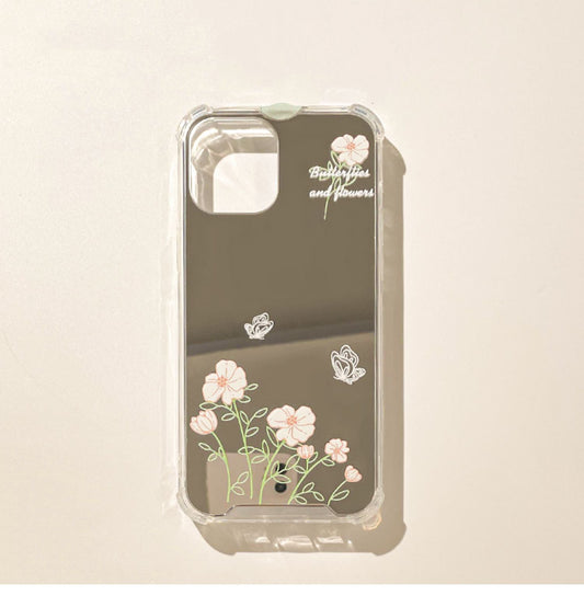 Little White Flower with Butterfly Mirror iPhone Case XS XR X 11 12 13 14 15 Pro Promax 12mini 13mini KawaiiGiftLand