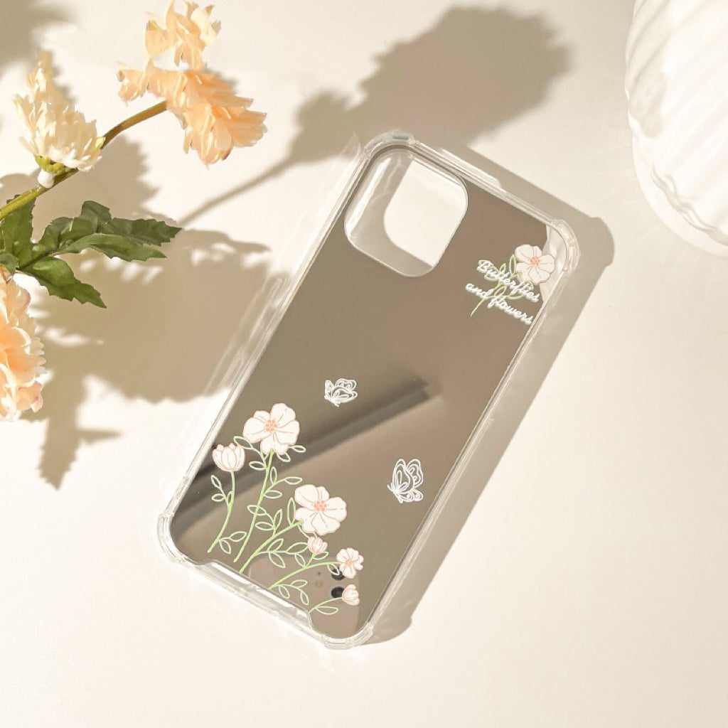 Little White Flower with Butterfly Mirror iPhone Case XS XR X 11 12 13 14 15 Pro Promax 12mini 13mini KawaiiGiftLand
