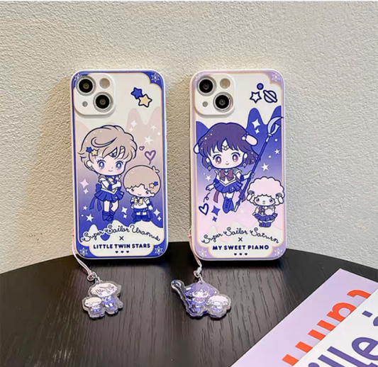 White Japanese Cartoon Sailor Girl X Little Twin Stars Piano PC iPhone Case 6 7 8 PLUS SE2 XS XR X 11 12 13 14 15 16 Pro Promax 12mini 13mini KawaiiGiftLand