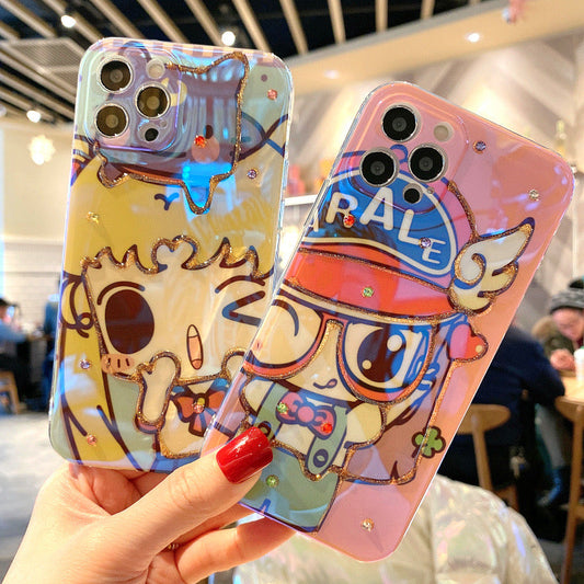 Japanese Cartoon Sailor Moon & Robot Girl Arale Blu Ray Bling Bling iPhone Case 15 14 13 12 11 7 8 Max Plus mini KawaiiGiftLand