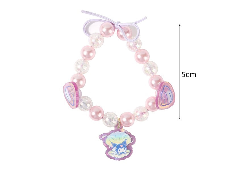 Sanrio Hello Kitty My Melody Kuromi Cinnamoroll Pompompurin Oceam Pearl Hair Tie & Bracelet with Leather Ribbon KawaiiGiftLand