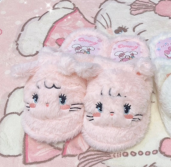 Mikko illustration Fluffy Big Head Fur Slippers Bear Latte Dog Souffie Kitten Mousse Rabbit Cammy KawaiiGiftLand