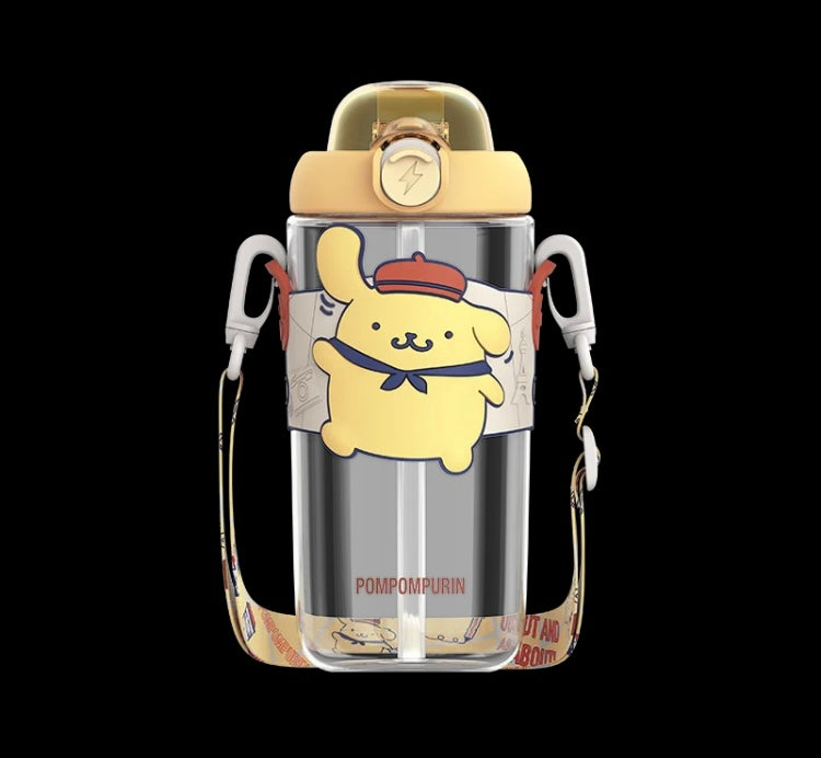 Sanrio My Melody Kuromi Cinnamoroll Pompompurin Shoulder Tritan Water Bottle Tumbler with Straw and Strap Lovely Bottle KawaiiGiftLand